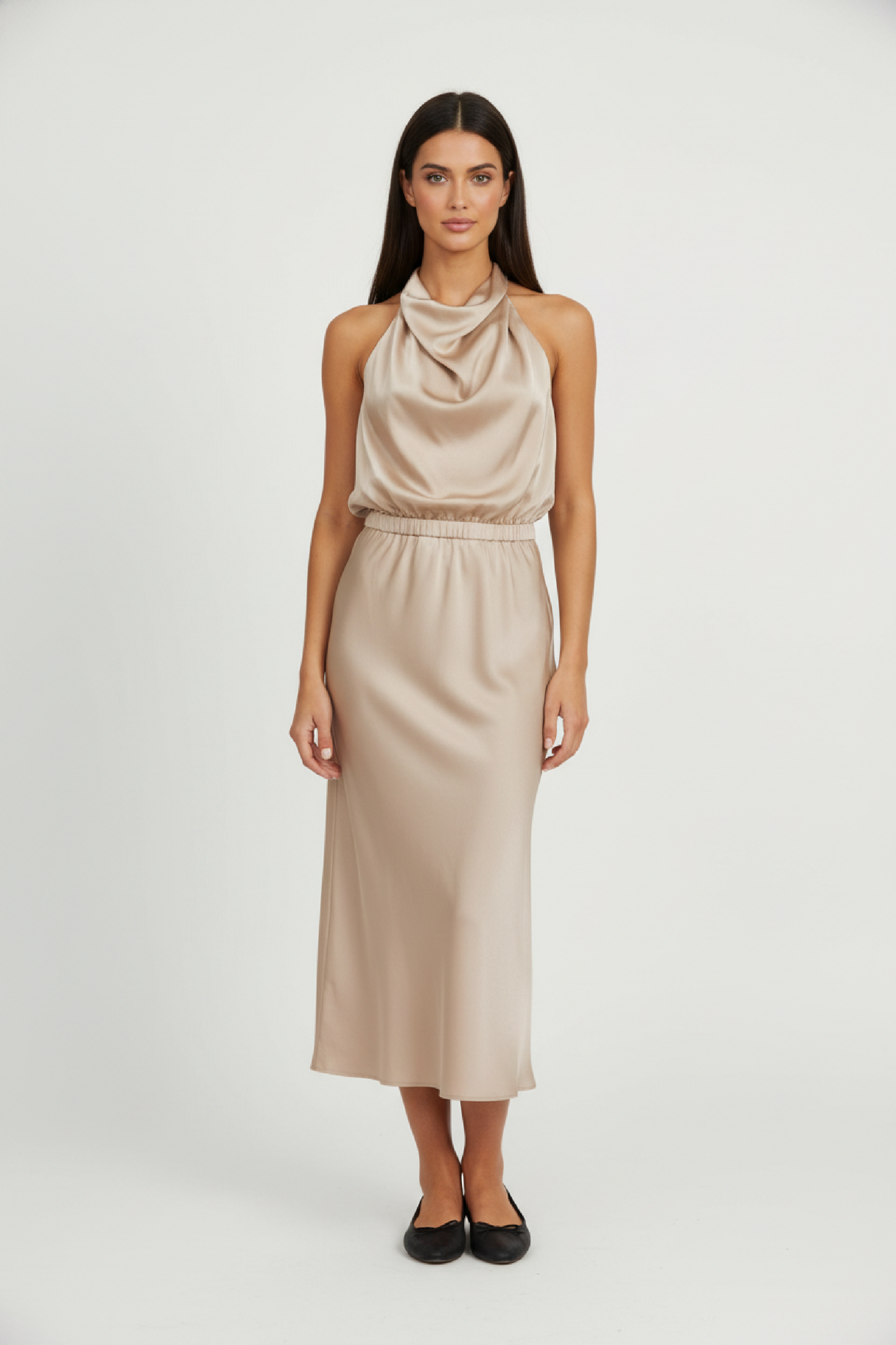 Damen Satin Midikleid mit asymmetrischem Ausschnitt