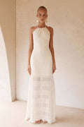 Damen Maxikleid aus Chiffon mit Halterneck und Taillengürtel in voller Länge