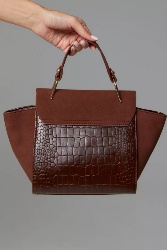 Vittora Chocolat | Elegante Handtasche aus veganem Leder mit Kroko-Prägung und goldenen Details für Damen