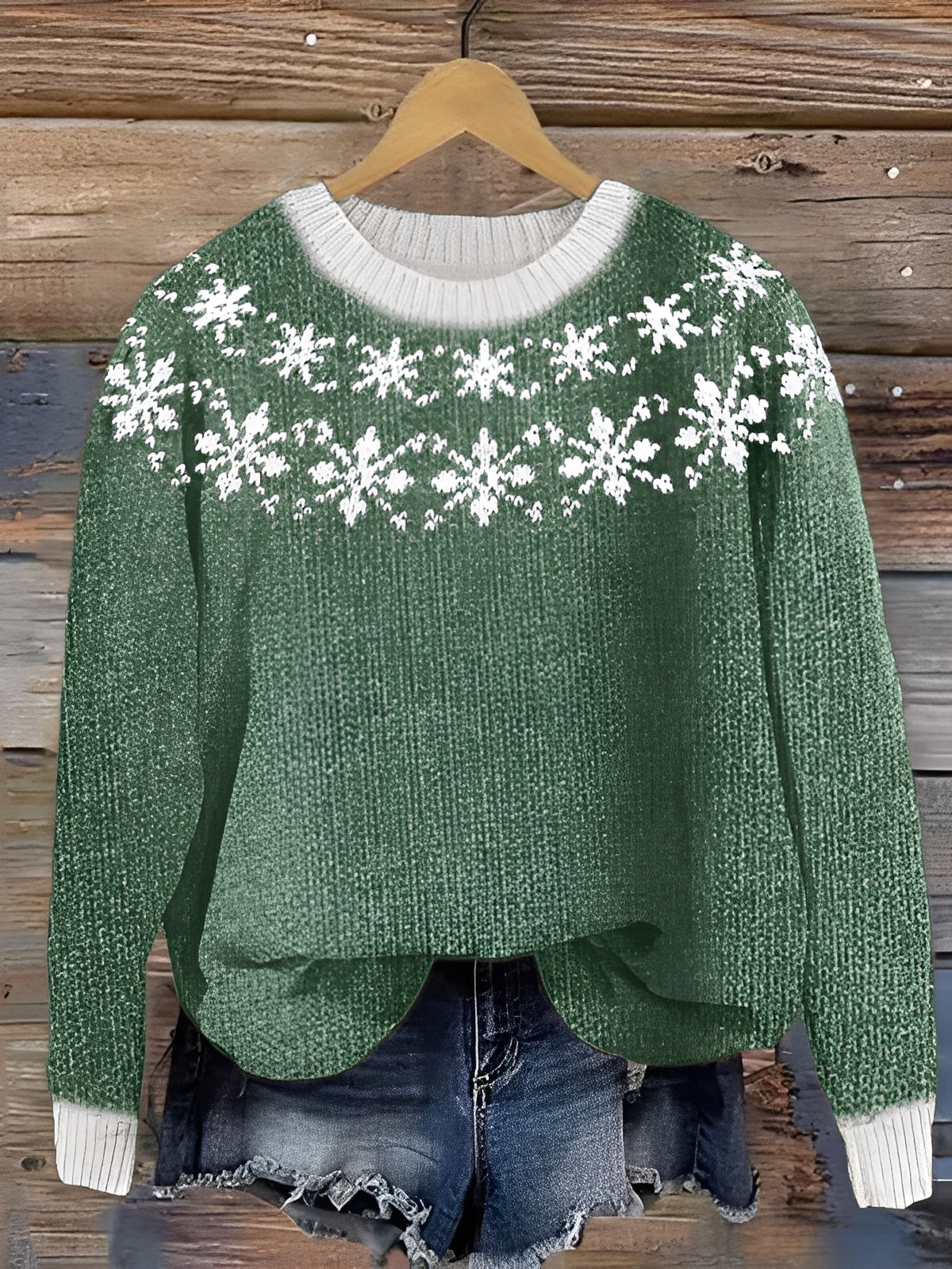Warmer Damenpullover aus Wolle mit Print