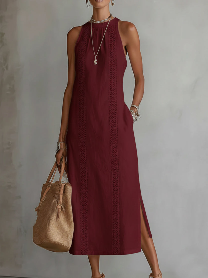 Leinen-Midikleid mit Stehkragen