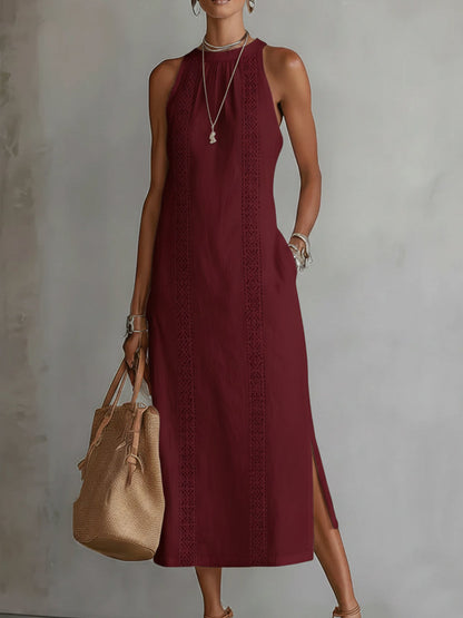 Leinen-Midikleid mit Stehkragen
