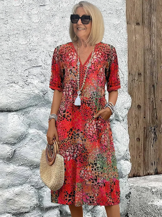 Damen Kleid In Mittlerer Länge Mit Lebendigem Design