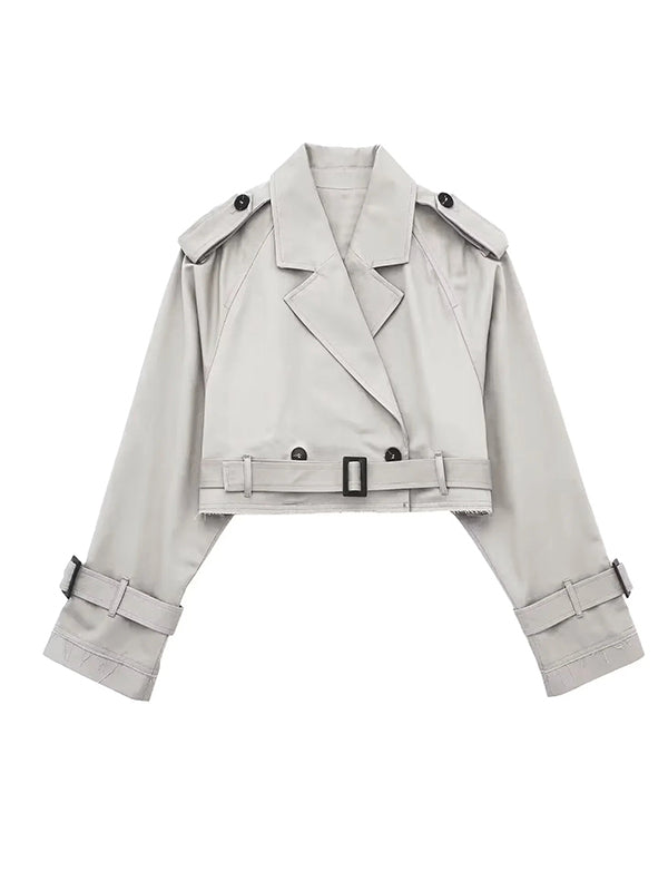 Damen Trenchjacke Kurz Mit Reverskragen