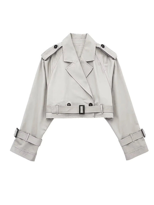 Damen Trenchjacke Kurz Mit Reverskragen