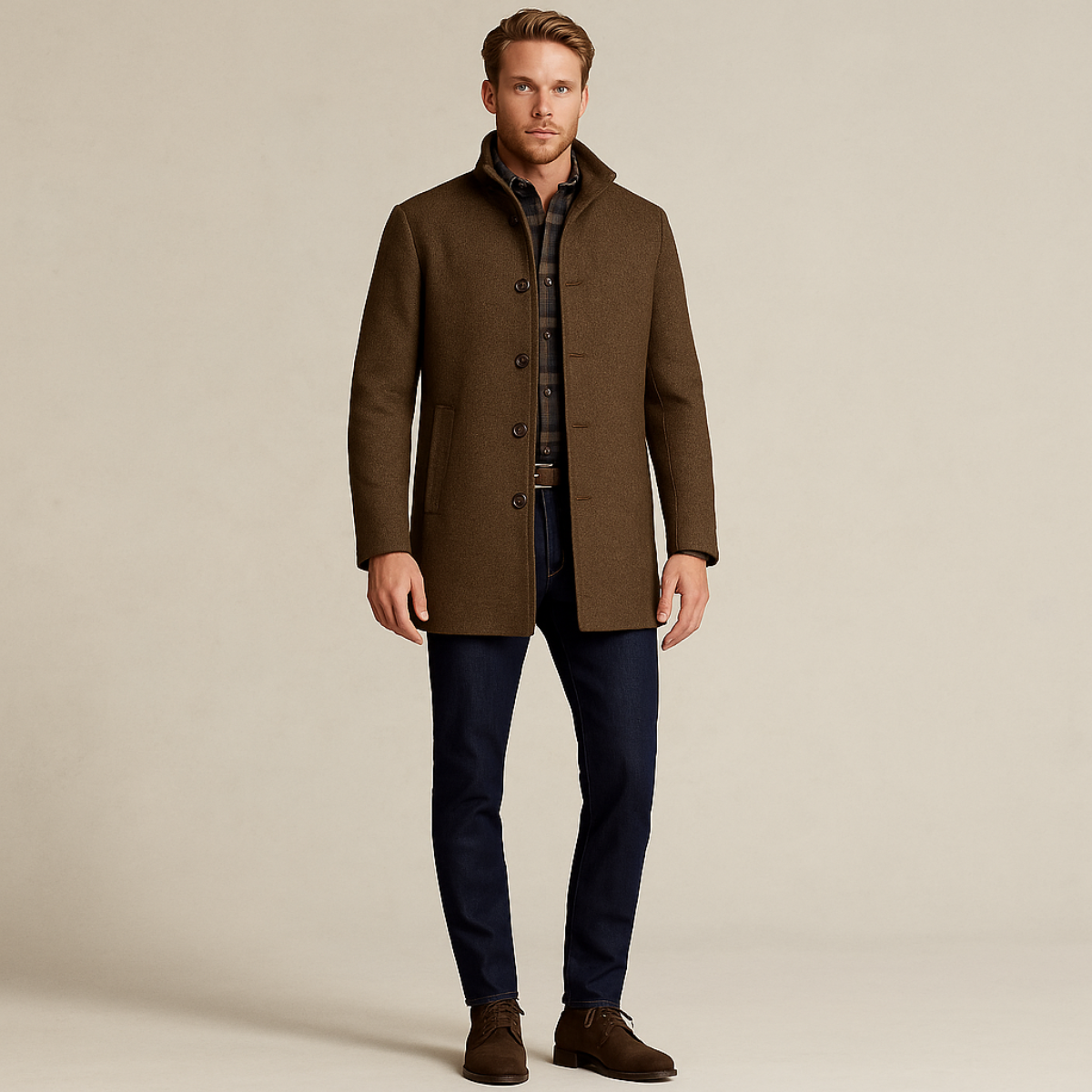 Herren Wollmantel Mit Klassischem Winter Design