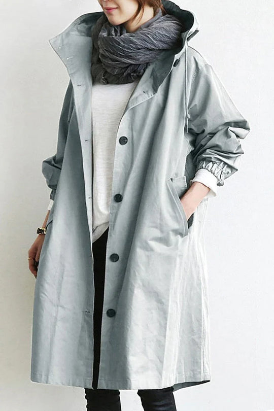 Damen Trenchcoat Mit Kapuze Für Regenwetter