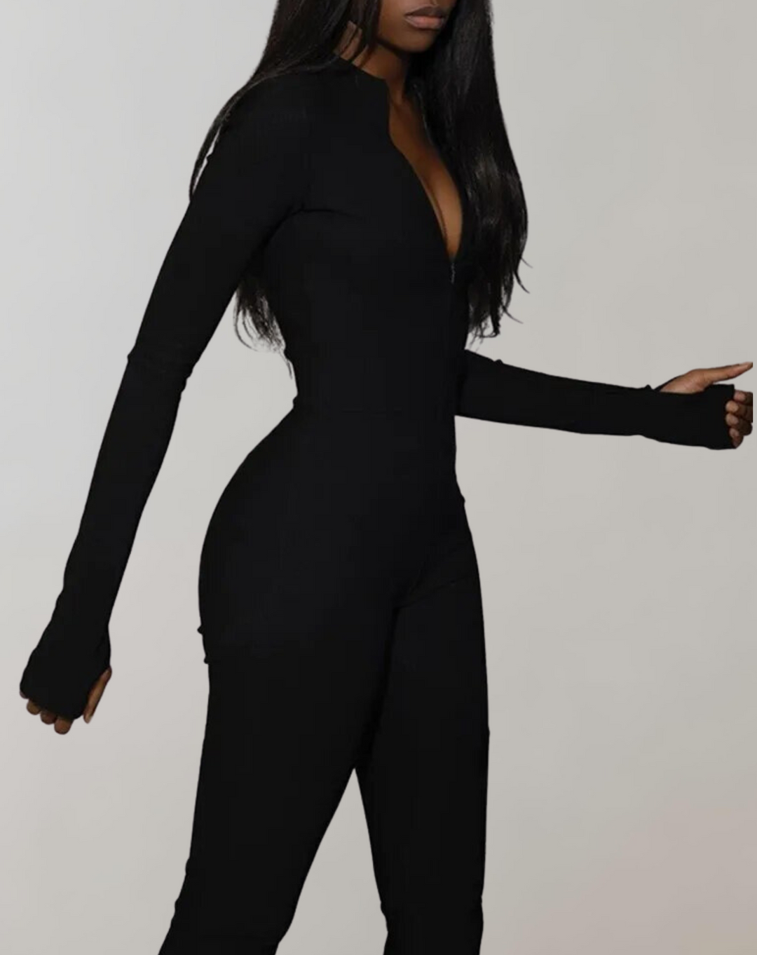 Damen Bodycon Jumpsuit Mit Reißverschluss