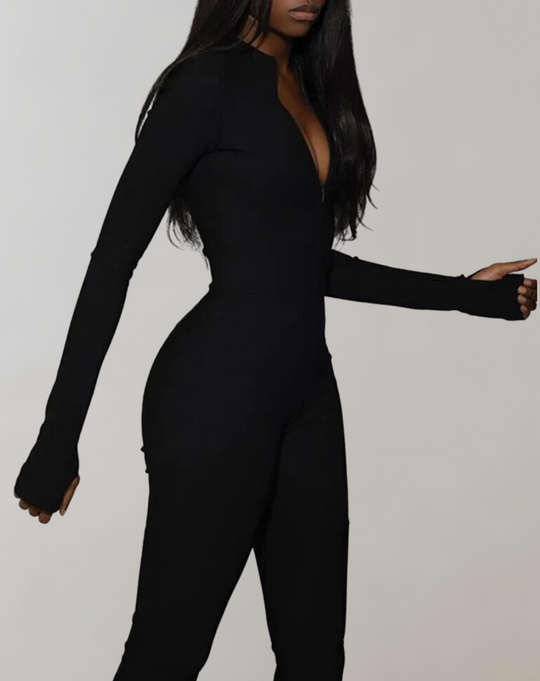 Damen Bodycon Jumpsuit Mit Reißverschluss