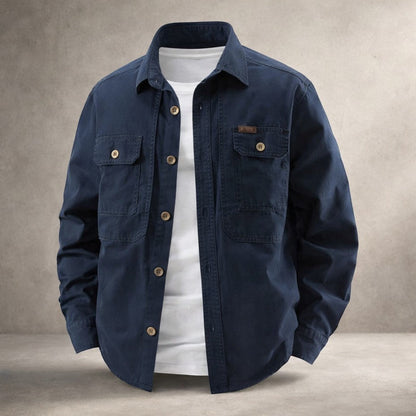 Herren Baumwoll Overshirt Mit Langarm Und Brusttaschen