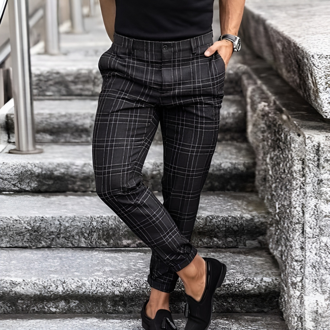 Herren Slim Fit Hose Mit Karomuster
