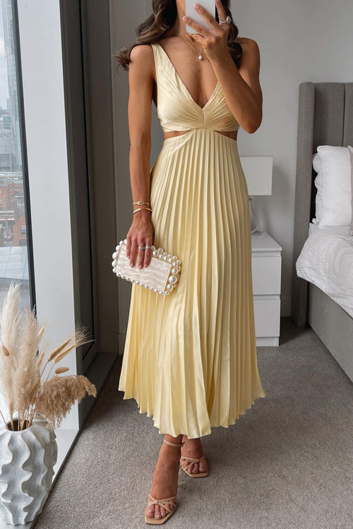 Damen Midikleid Mit V Ausschnitt Und Plissee Design