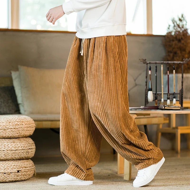 Herren Cordhose Mit Weitem Bein Und Kordelzug