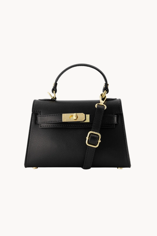 Kalie Noir | Elegante Mini Handtasche aus veganem Leder mit Goldverschluss für Damen
