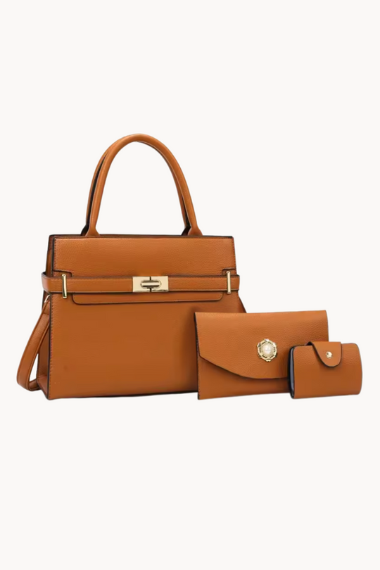 3-teiliges Handtaschen Set aus strukturiertem Kunstleder mit goldenen Details für Damen