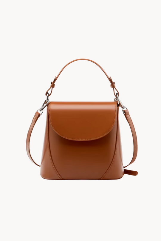 Éloria Caramel | Vielseitige elegante Handtasche aus veganem Leder mit Schulterriemen für Damen