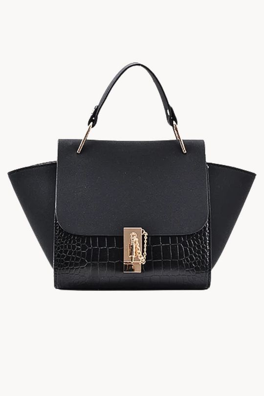 Vittora Noir | Elegante Handtasche aus veganem Leder mit Kroko-Prägung und goldenen Details für Damen