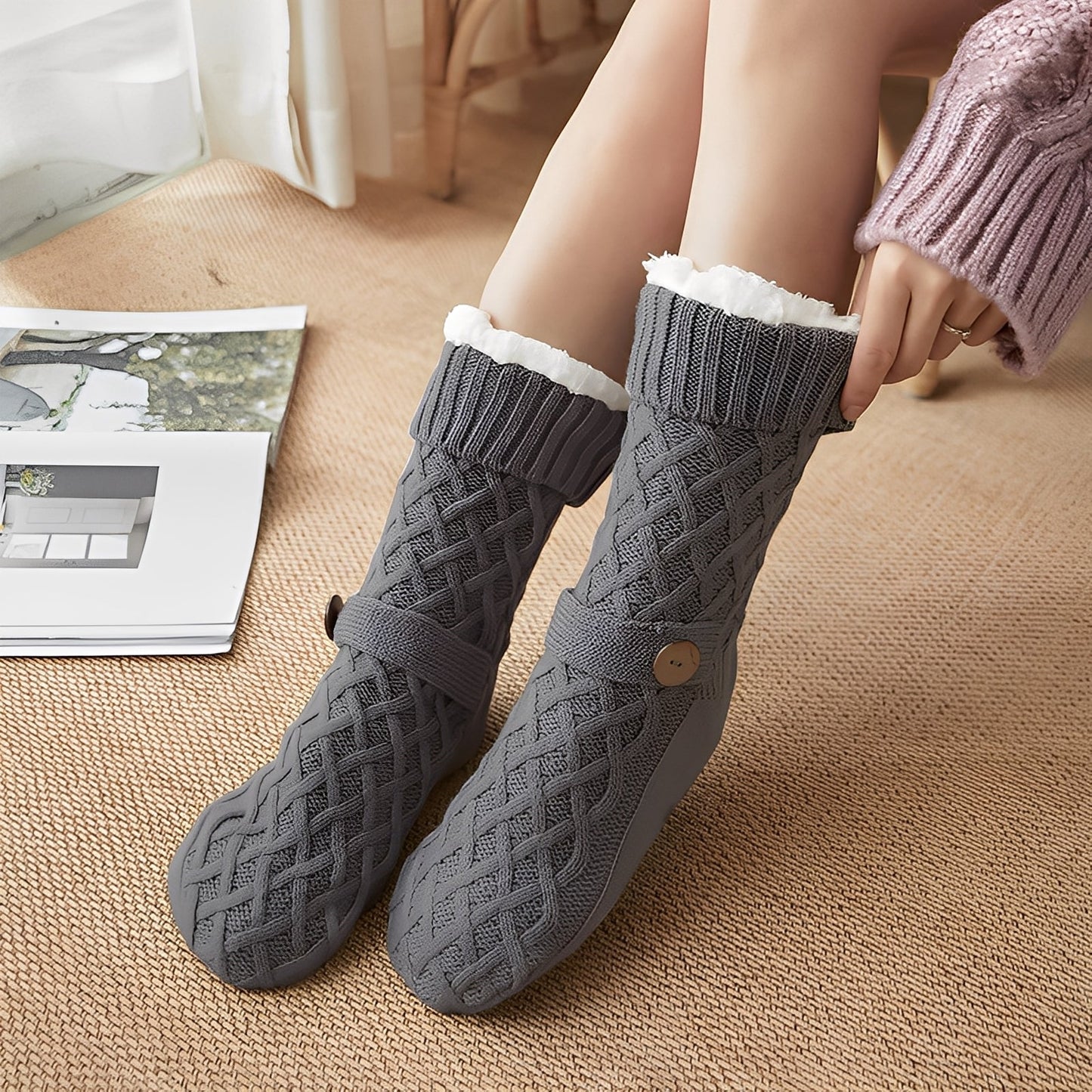 Stilvolle Damenwollsocken mit gemütlichem Fleecefutter