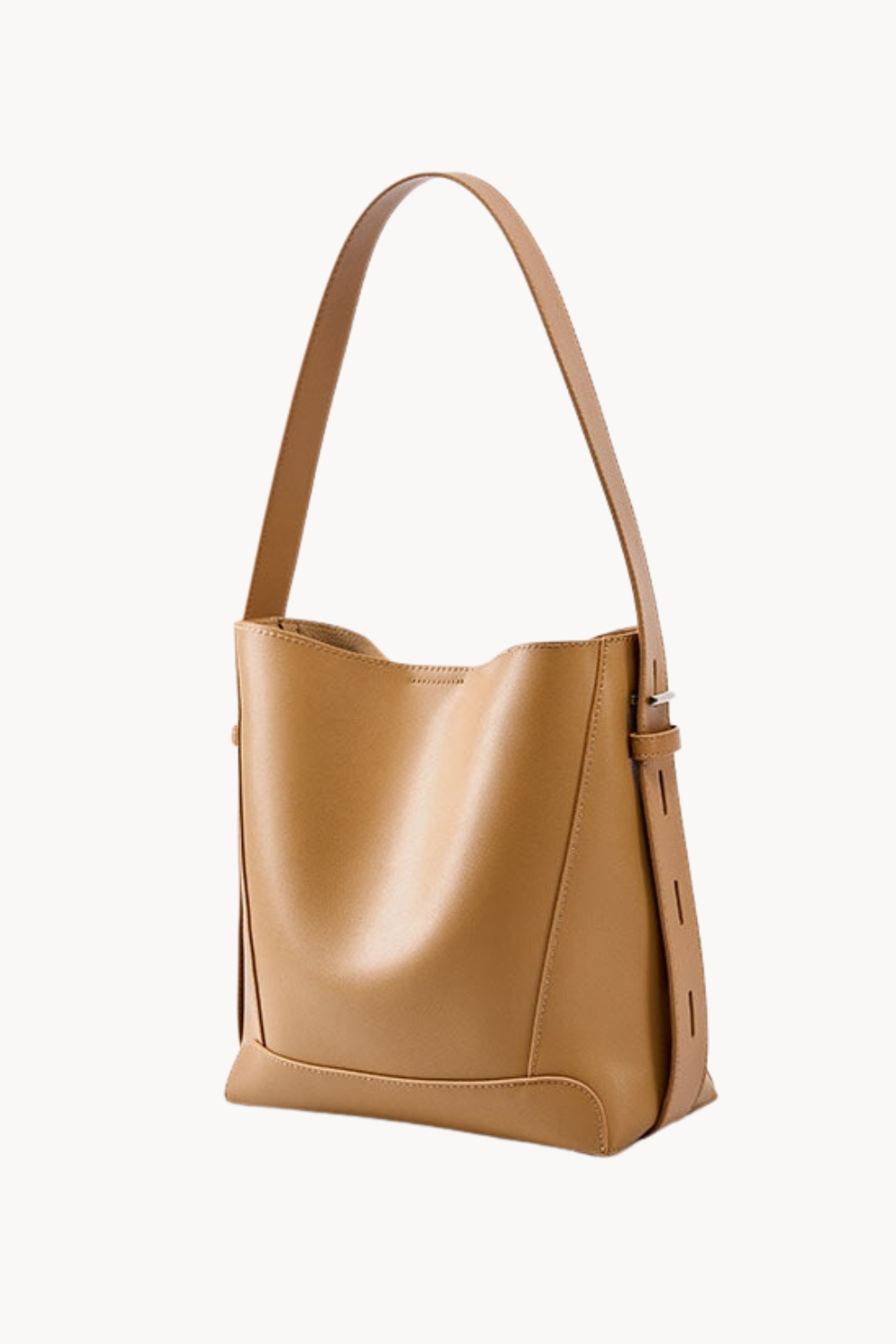 Casual Karamell | Schlichte Umhängetasche aus veganem Ultrafiber mit Laptopfach und goldenen Details für Damen