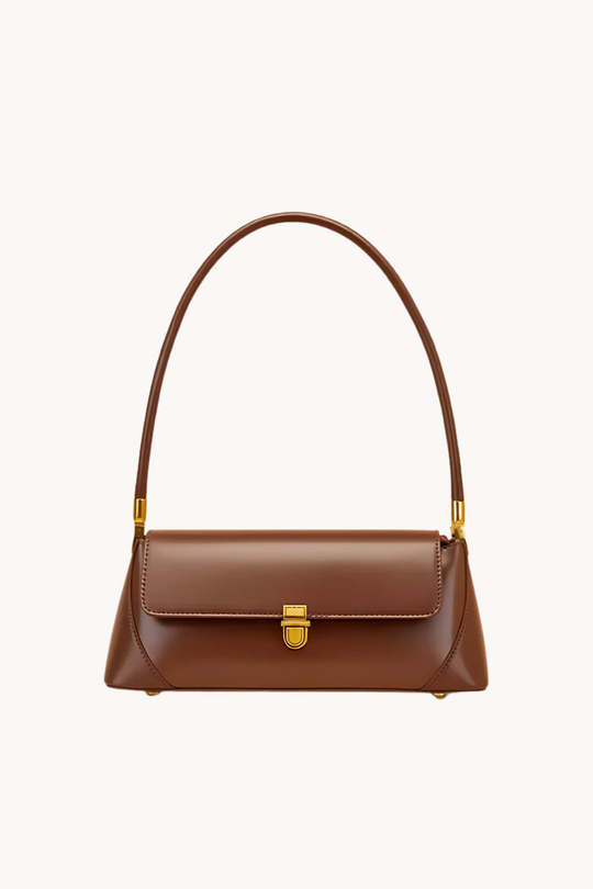 Celeste Cacao | Kompakte Handtasche aus veganem Ultrafiber mit goldenen Details für Damen
