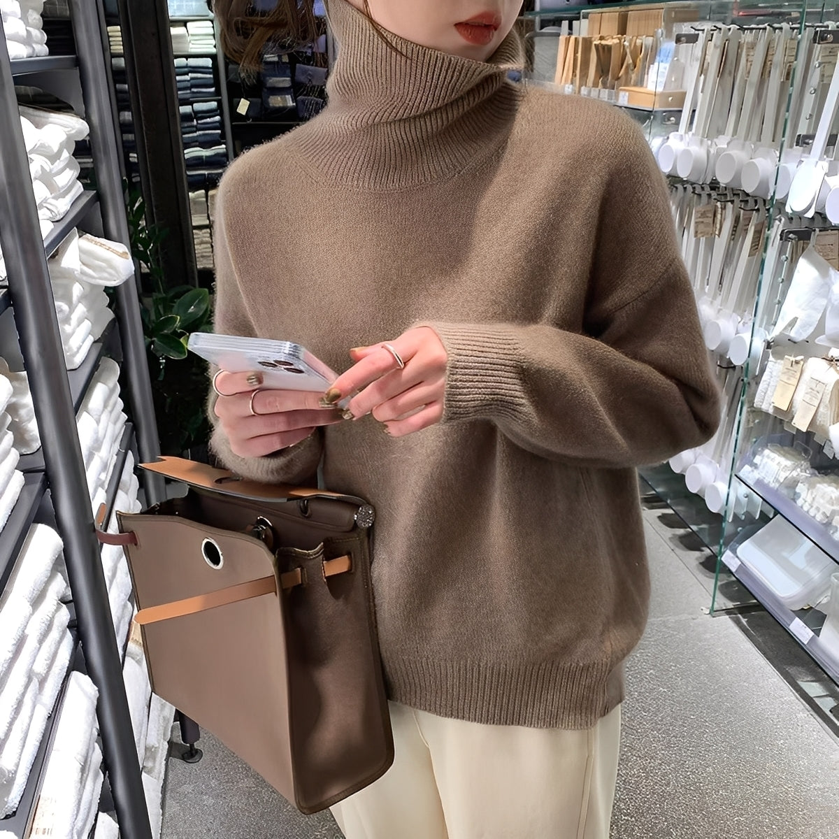 Eleganter Damen-Pullover aus Kaschmir mit Rollkragen
