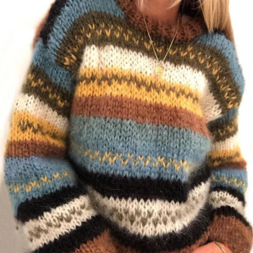 Damen Strickpullover Mit Streifen Im Vintage Stil