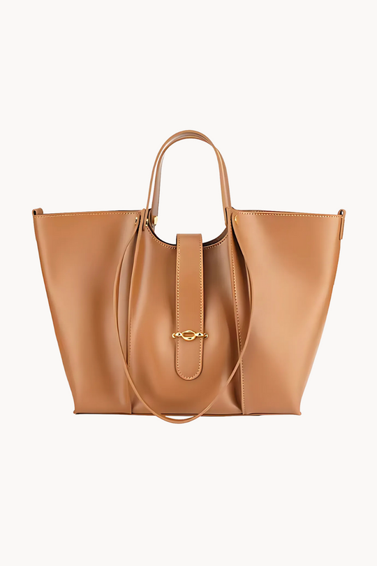 Vera Caffè | Große Business-Tasche aus veganem Ultrafiber mit Laptopfach und goldenen Details für Damen