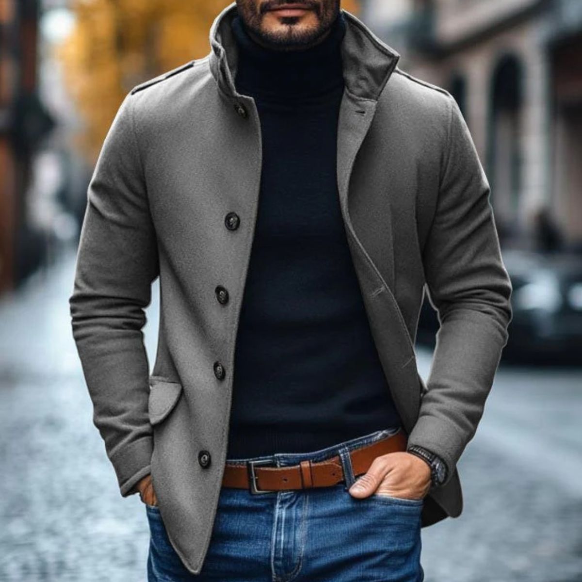 Herren Wollmantel Mit Klassischem Schnitt