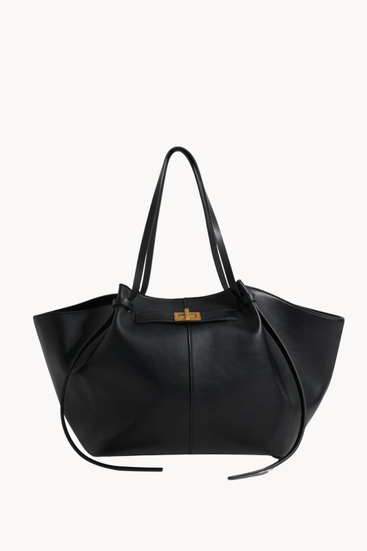 Livana Tote Schwarz | Große Tote Bag aus veganem Ultrafiber mit Laptopfach und goldenen Details für Damen