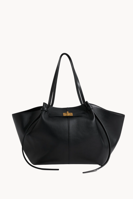 Livana Tote Schwarz | Große Tote Bag aus veganem Ultrafiber mit Laptopfach und goldenen Details für Damen