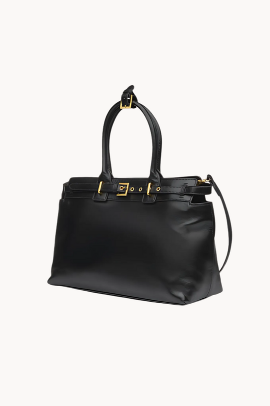 LuxeBel Noir | Elegante große Business-Handtasche aus veganem Leder mit goldenen Details für Damen