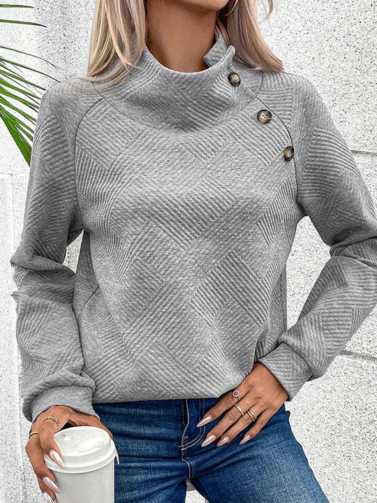 Damen Sweatshirt Mit Asymmetrischen Knöpfen Und Stehkragen