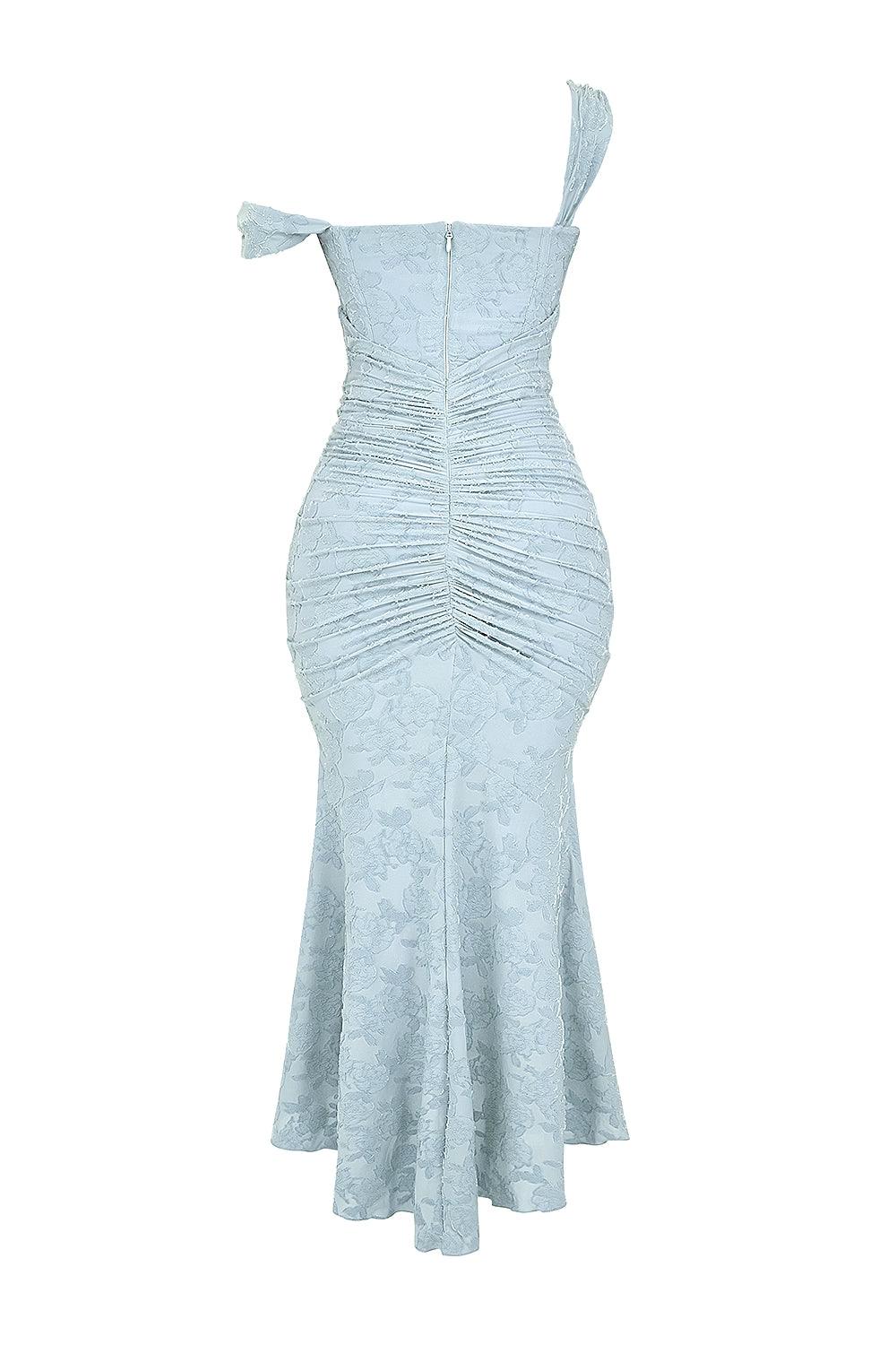 Blaues Bell Kleid mit Blumenmuster Maxi