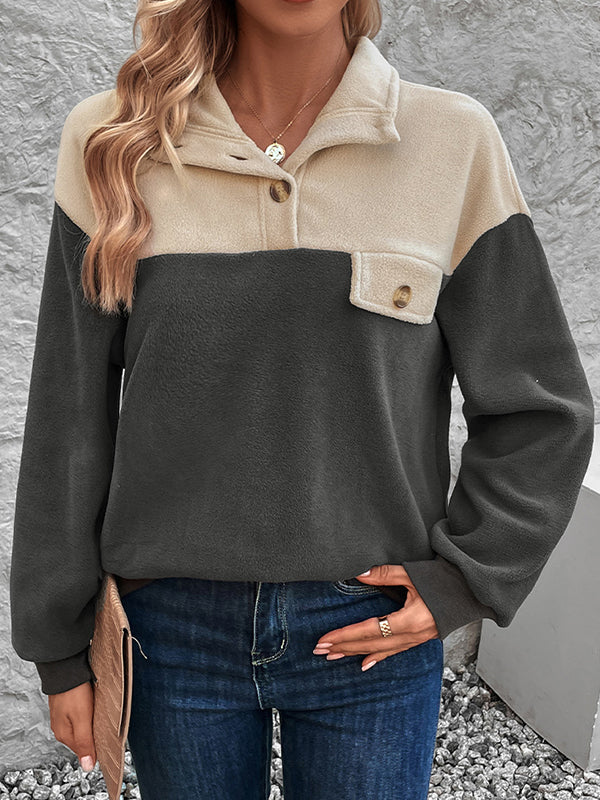 Damen Sweatshirt Mit Stehkragen Und Kontrastfarben