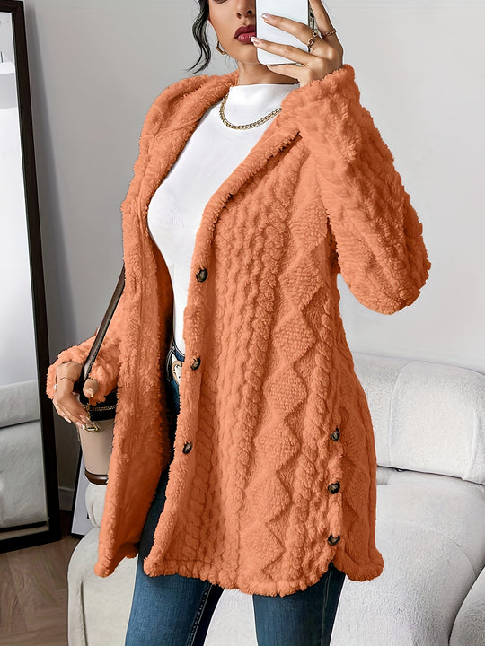 Lässiger Teddy-Mantel mit Knöpfen für Damen