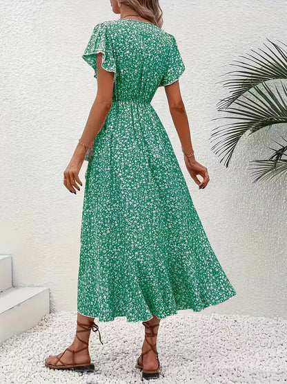 Midi-Wickelkleid mit Blumenmuster und asymmetrischem Saum