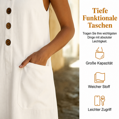 Ärmelloses Kleid aus Leinenmischgewebe mit Knopfleiste
