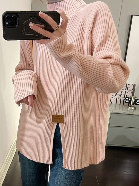 Damen Strickpullover Mit Lockerem Schnitt Und Stehkragen