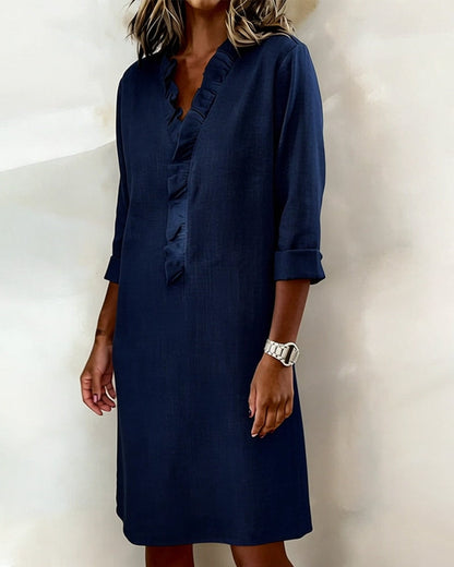 Leinenmischgewebe Kleid mit Volant und geradem Schnitt