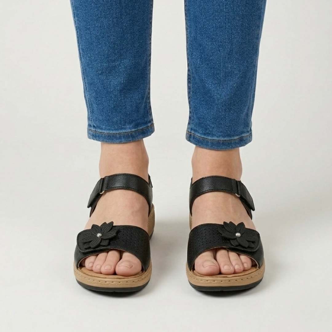 Damensandalen mit Blumenmuster und hohem Komfort