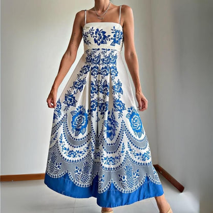 Polyester Spaghettiträger Midikleid Blau