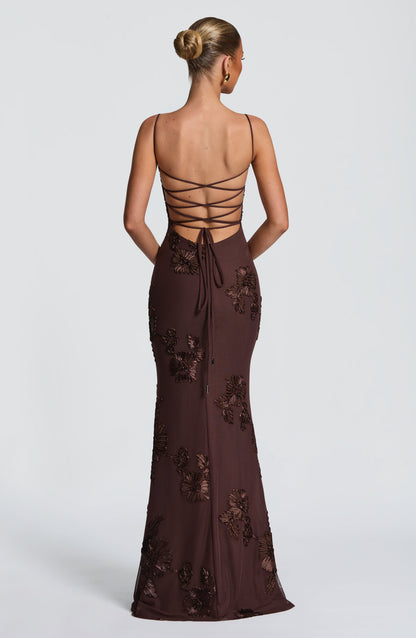 Maxikleid aus Velours mit herzförmigem Ausschnitt