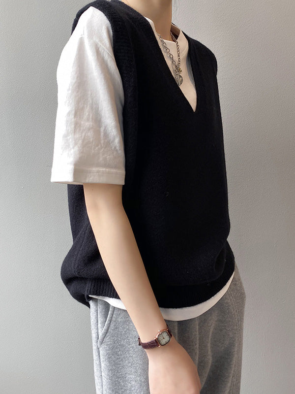 Damen Strickweste Mit V-Ausschnitt Und Lockerem Schnitt