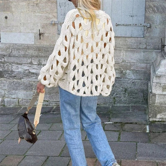 Damen Pullover mit langen Ärmeln und Häkelstrick