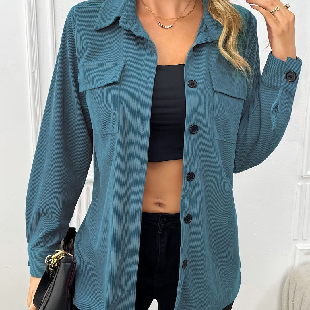 Cordjacke mit Reverskragen und aufgesetzten Taschen für Damen