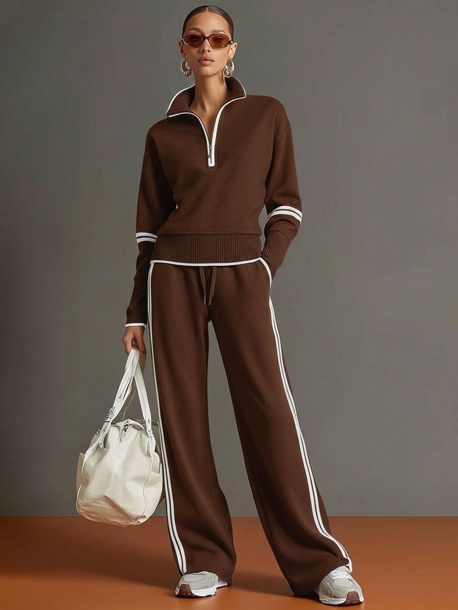 Sweatshirt mit halbem Reißverschluss und weite Hose Lounge-Set