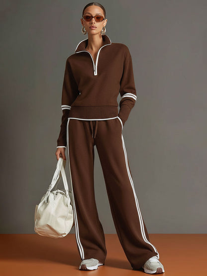 Sweatshirt mit halbem Reißverschluss und weite Hose Lounge-Set