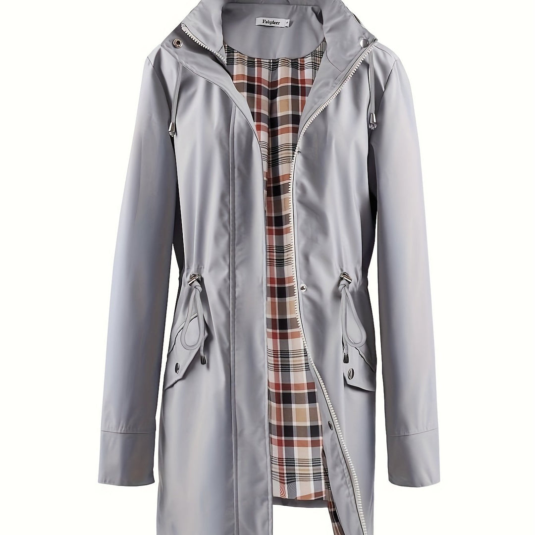 Trenchcoat mit Kapuze, Reißverschluss und Taillenzug für Damen
