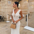 Häkel-Maxikleid mit offenem Rücken Weiß