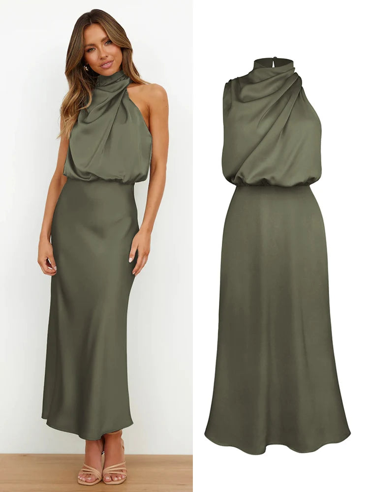 Damen Satin Midikleid mit asymmetrischem Ausschnitt